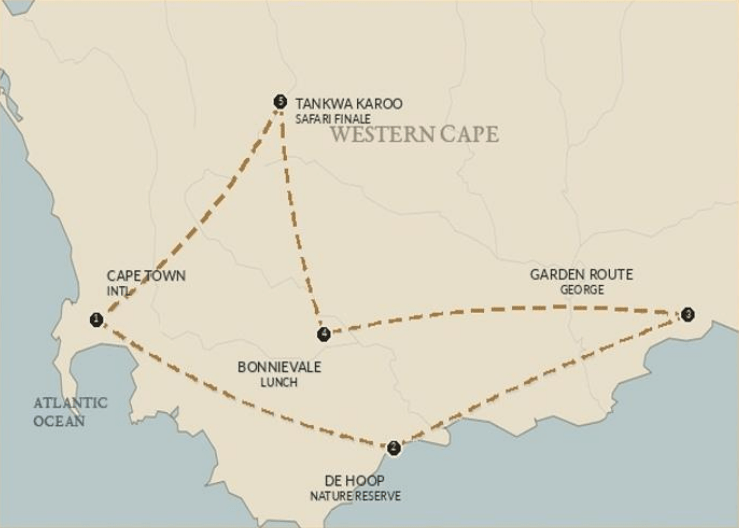 Cape to Garden Route Itineray Route Map